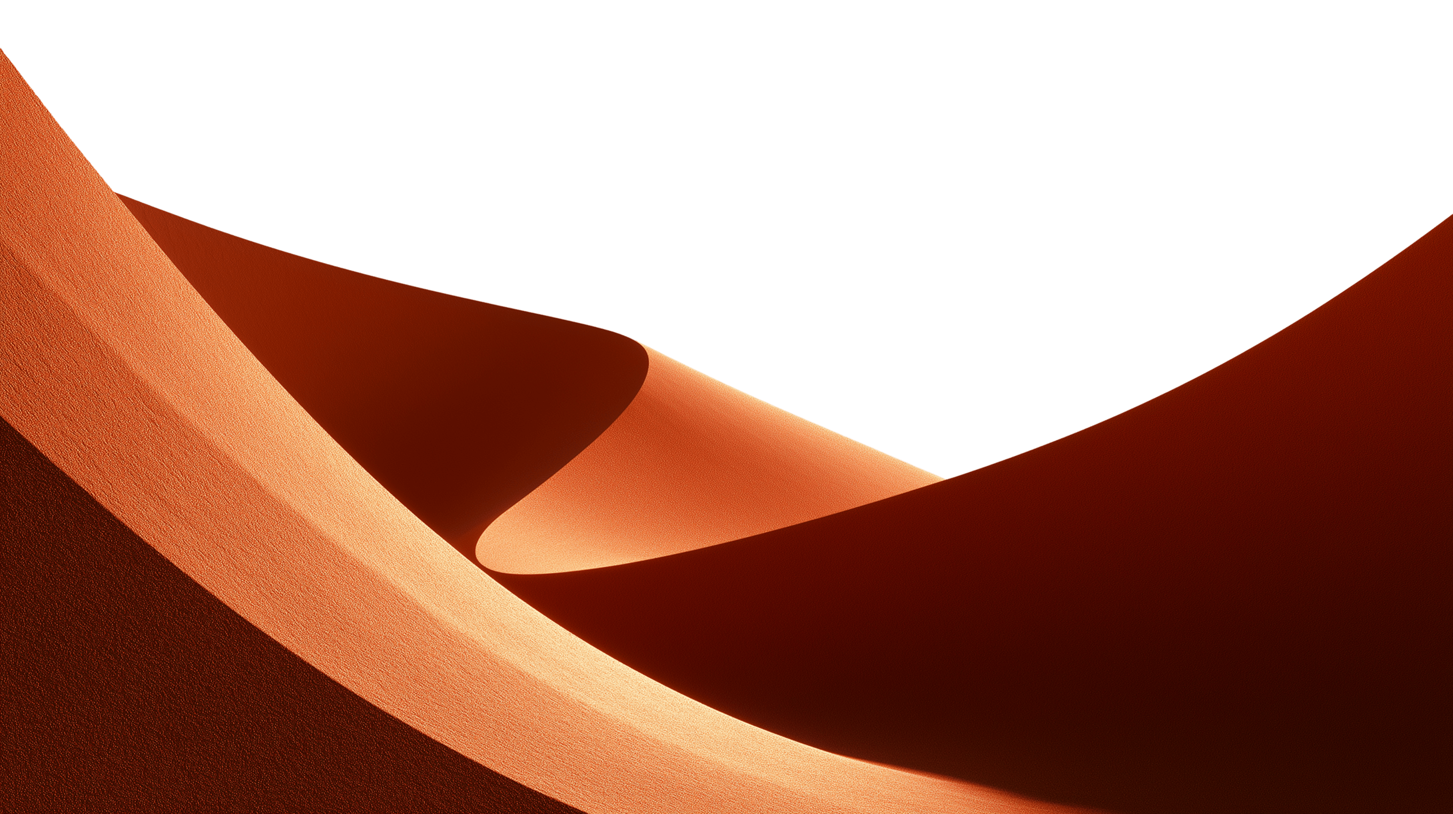 Smooth curved sand dunes with warm orange light and shadows in a desert landscape.