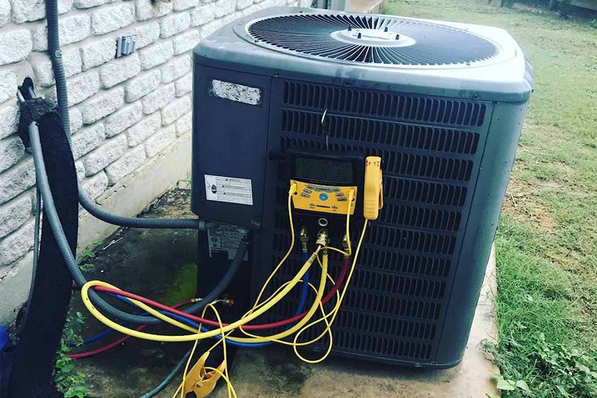 AC unit in process of being repaired in Spring Branch, TX