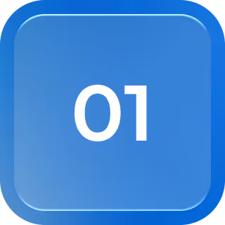 Blue rounded square button with white number 01 centered.