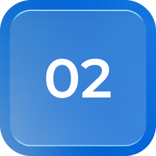 Blue rounded square button with white number 02 centered inside.