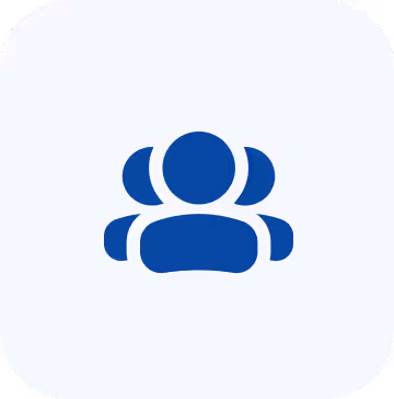 Blue icon of three user silhouettes representing a group of people.