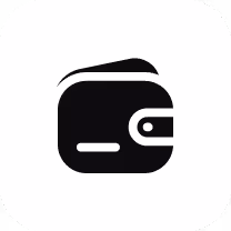 Black and white icon of a closed wallet with a clasp.