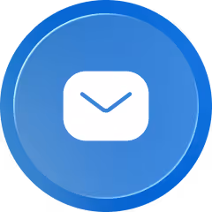 Blue circular button with a white envelope icon representing email.