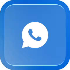 Blue square icon with rounded corners featuring a white speech bubble containing a phone handset symbol.