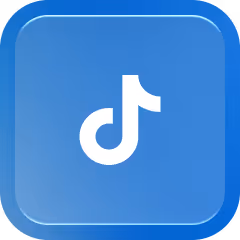 White TikTok logo centered on a rounded blue square background.