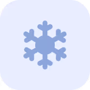 Blue snowflake icon centered on a light purple rounded square background.