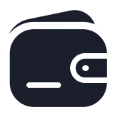 Icon of a closed wallet with a flap and a button.