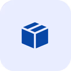 Blue box icon with three visible sides on a light background.