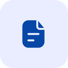 Blue document icon with a folded corner and two horizontal lines on a light background.