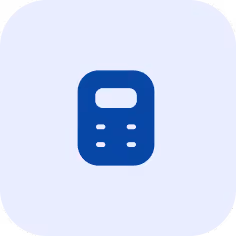 Blue calculator icon with rounded edges on a light background.