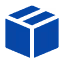 Closed blue cardboard box with flaps.