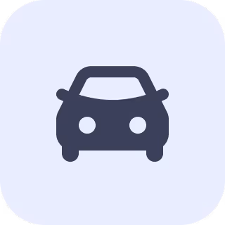 Icon of a front-facing car in dark color on a light rounded square background.