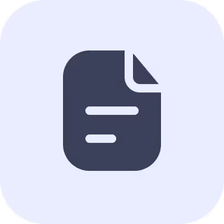 Icon of a dark document with two horizontal lines on a light rounded square background.