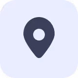 Map location pin icon on a light rounded square background.