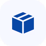 Blue shipping box icon with two stripes on top inside a rounded square background.