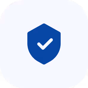 Blue shield icon with a white checkmark inside, symbolizing security or protection.