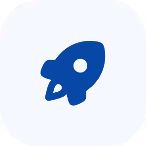 Blue rocket icon on a light background with rounded corners.