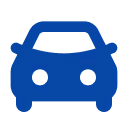 Simple blue icon of a front-facing car with round headlights.