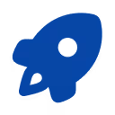 Blue rocket icon with round window and fins.
