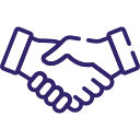 Icon of two hands shaking representing agreement or partnership.