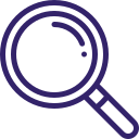 Purple magnifying glass icon.