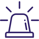 Blue police or emergency siren icon with light rays.