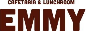 Tekst 'Cafeteria & Lunchroom EMMY' in dikke, donkere letters.