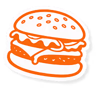 Oranje gestileerde hamburger met sesamzaadjes op het broodje.