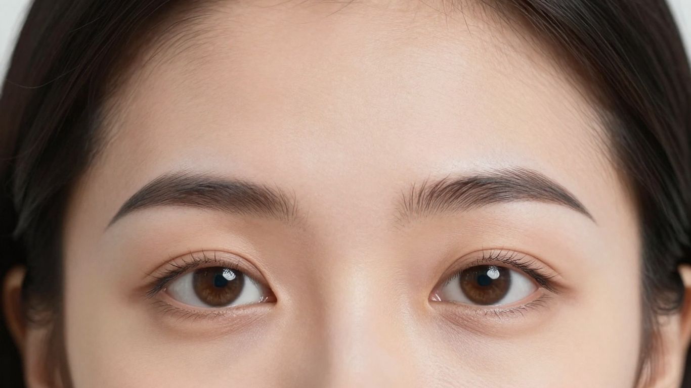 Woman with naturally lifted eyebrows and smooth forehead.