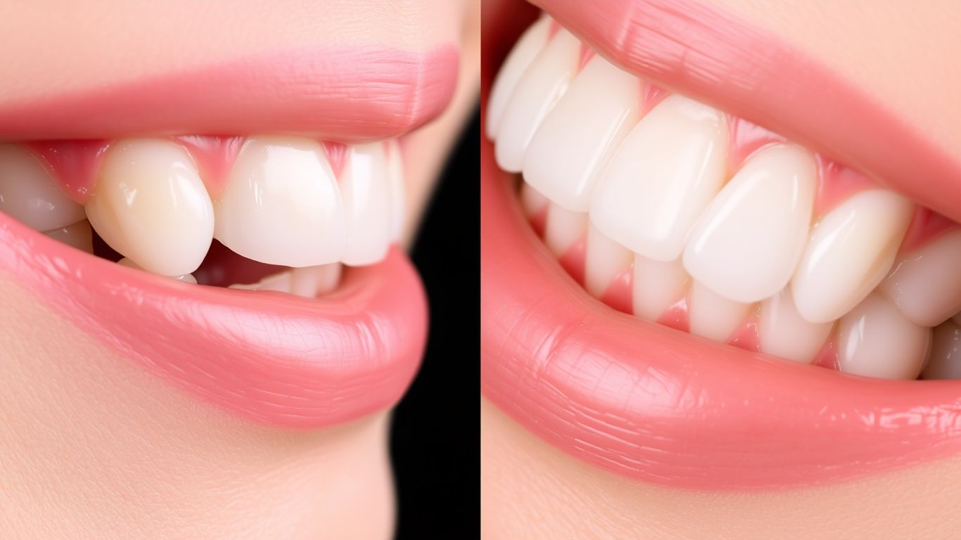 Veneers and natural teeth comparison for smile makeover.