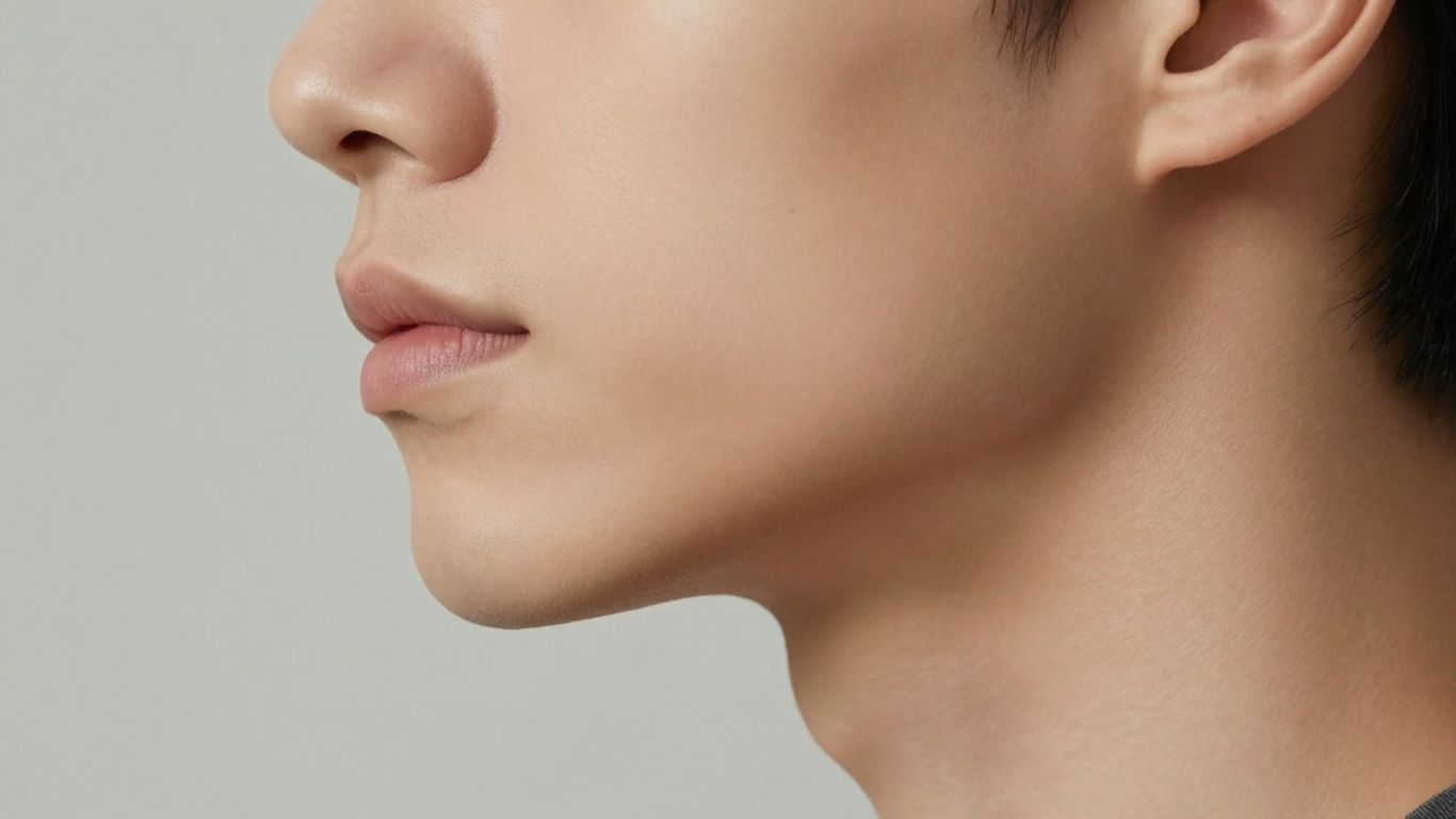Refined jawline after chin liposuction procedure.