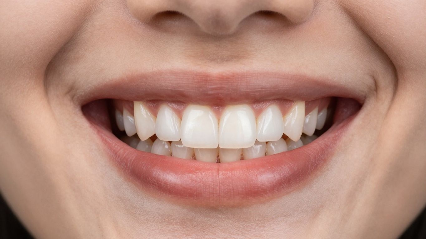 Person smiling with temporary dental veneers.