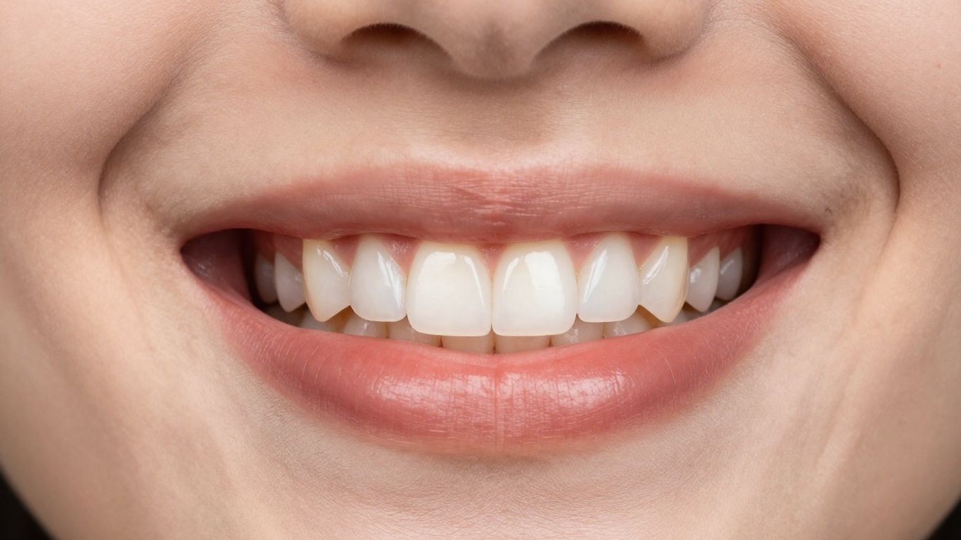 Close-up of a smile with temporary veneers.