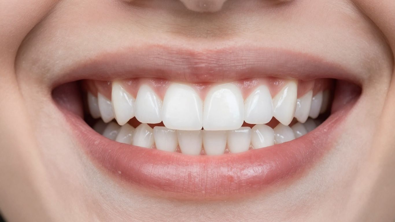 Close-up of a perfect, natural smile with bright white teeth.