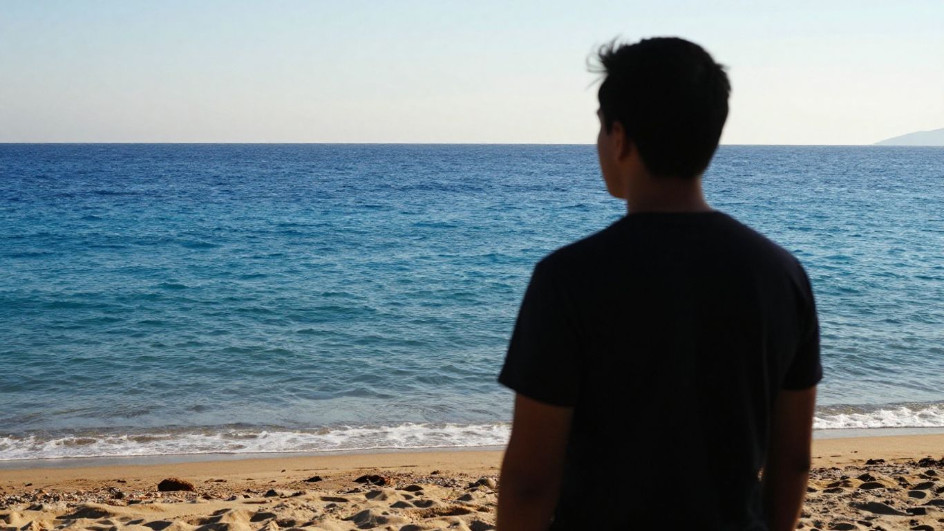 Person on Turkish beach, body contouring concept.
