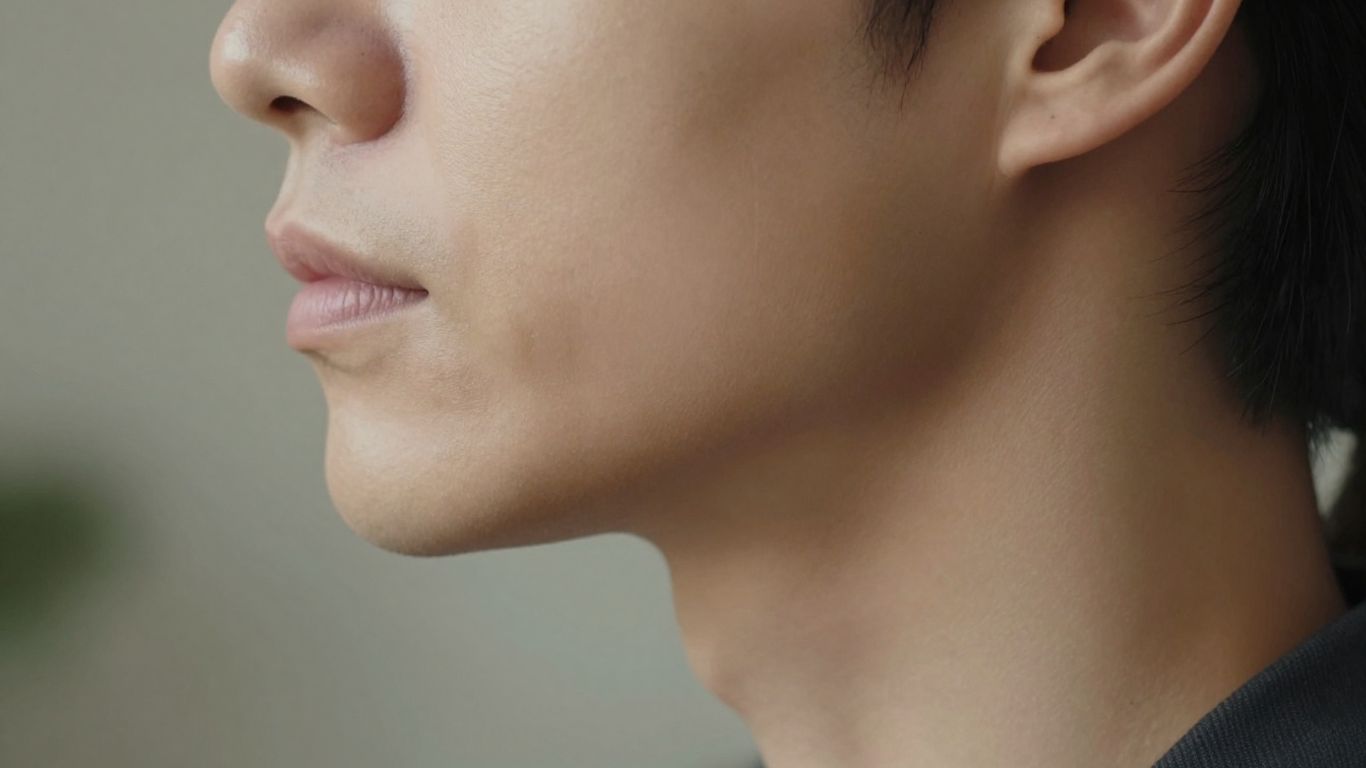 Profile view of a firm jawline and neck.