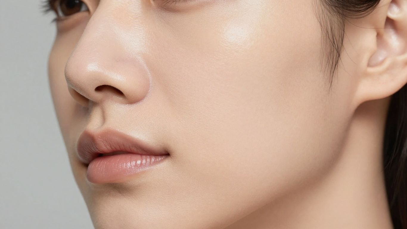 Close-up of smooth, glowing skin after CO2 laser treatment.