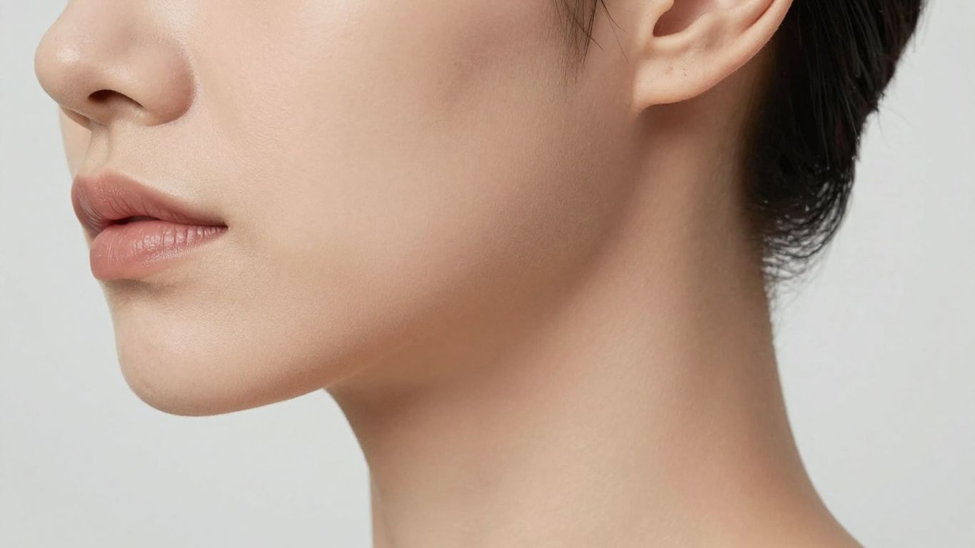 Woman's lifted jawline and neck after facelift.