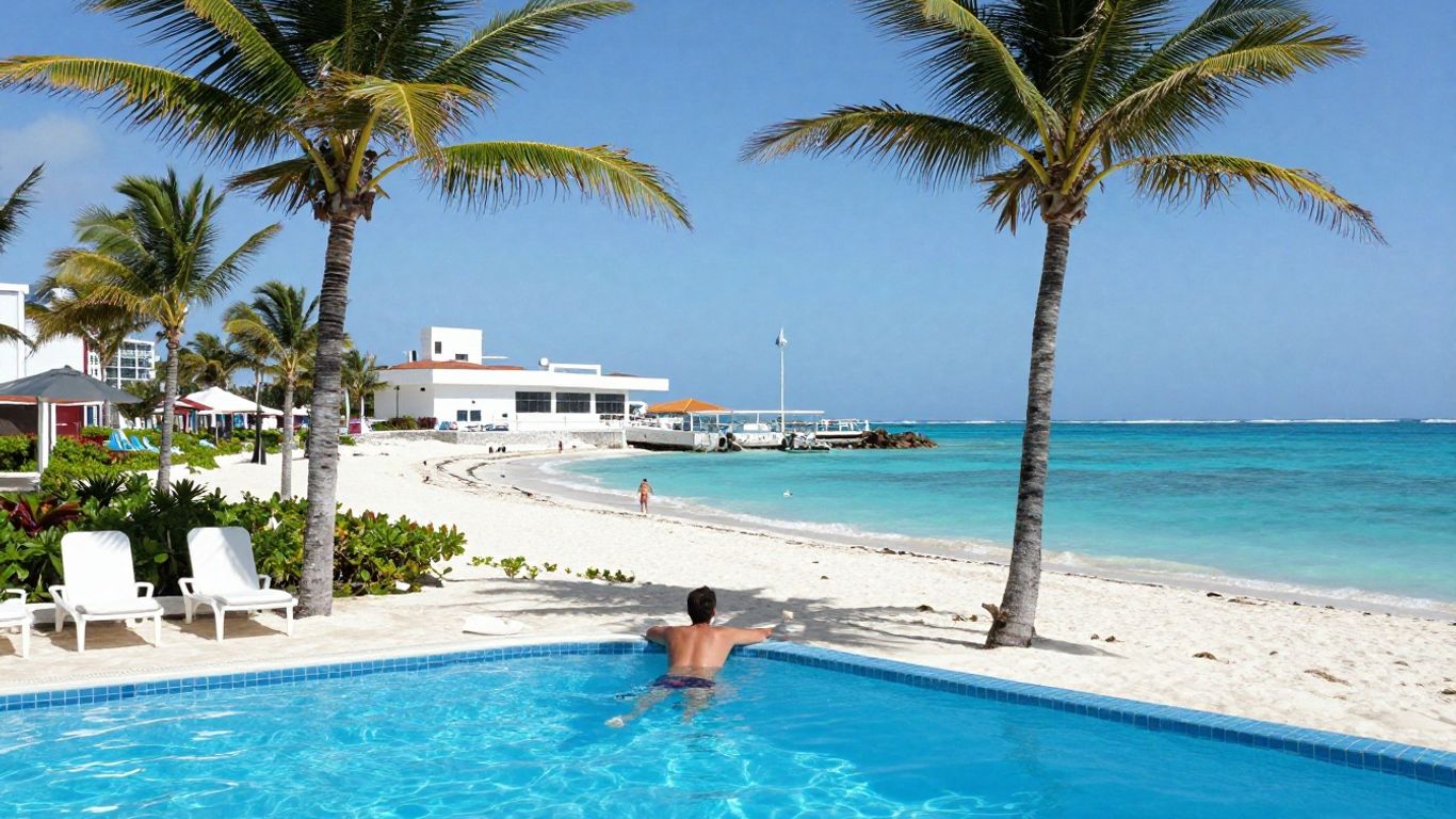 Cancun beach and medical facility for plastic surgery.