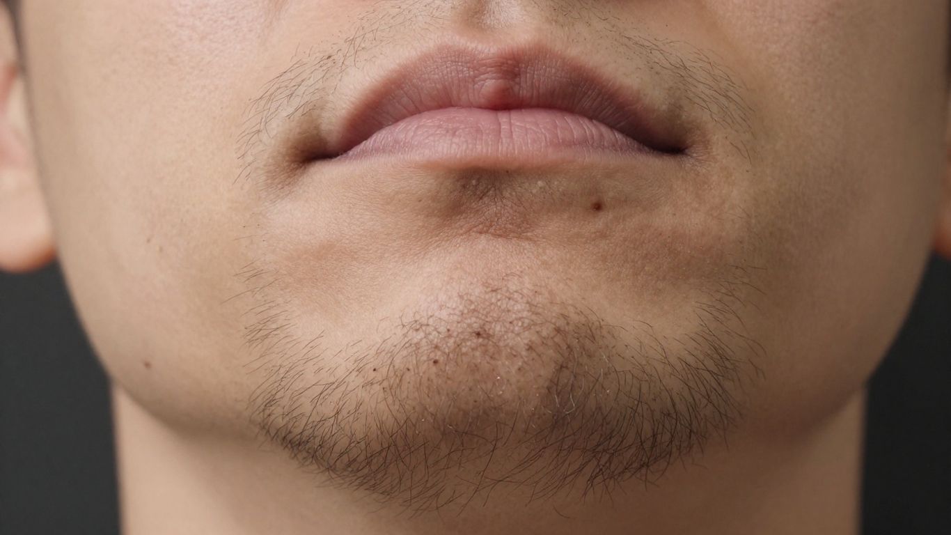 Close-up of a man's face with new beard implants.
