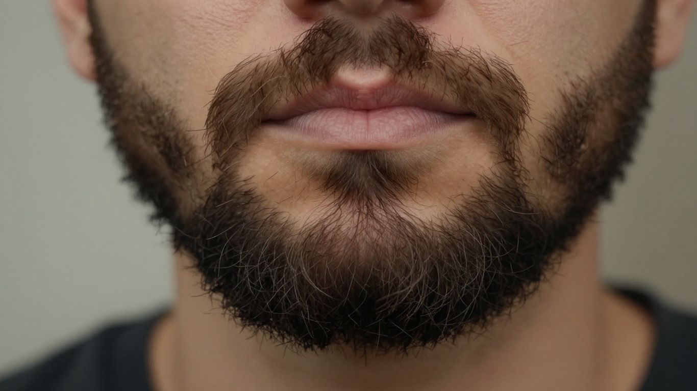 Close-up of a full, natural-looking beard on a man's face.
