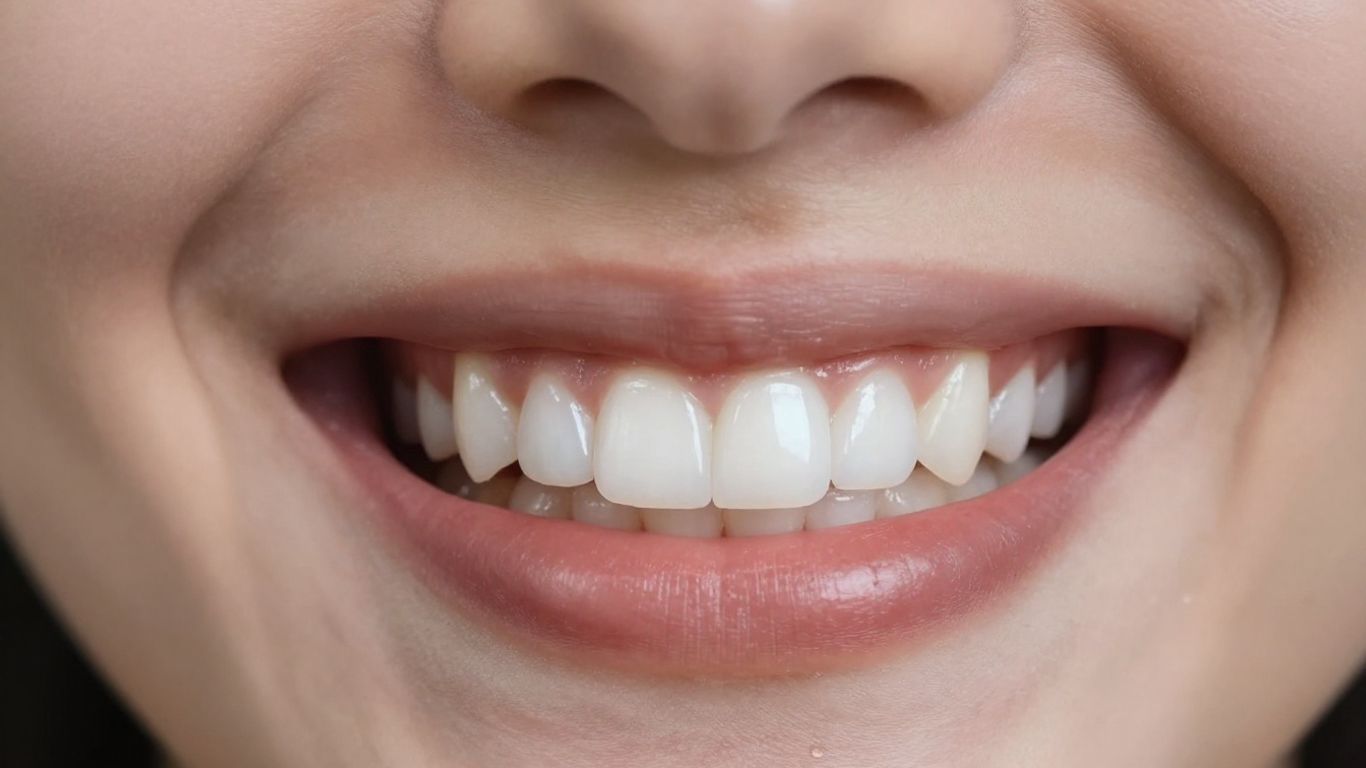 Close-up of a perfect, white smile with composite veneers.
