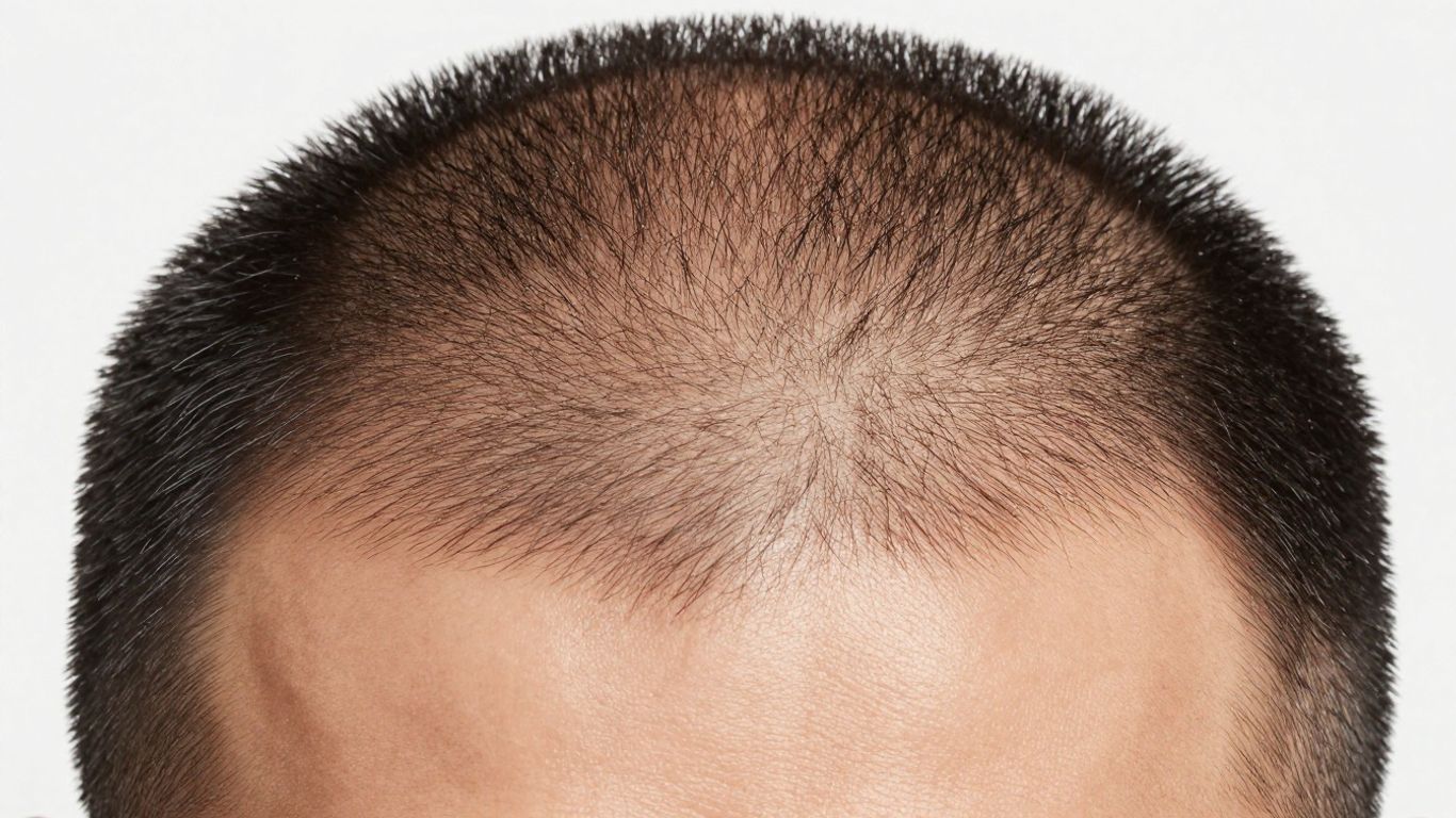 Scalp micropigmentation results on a man's head.