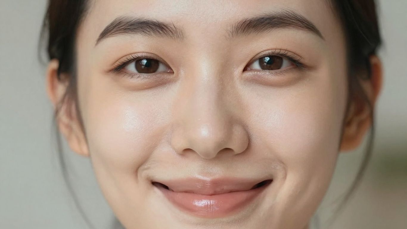 Smiling person with enhanced features and smooth skin.