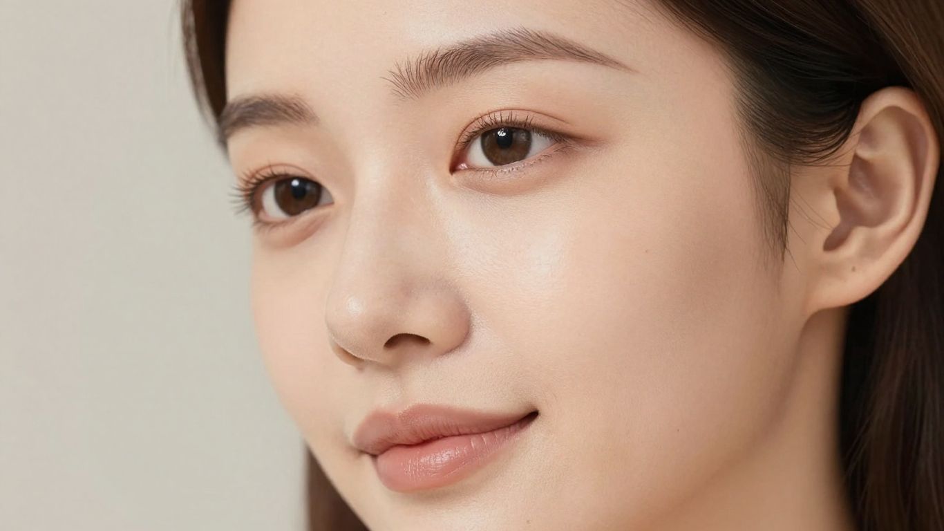 Woman with refined features after Korean plastic surgery.