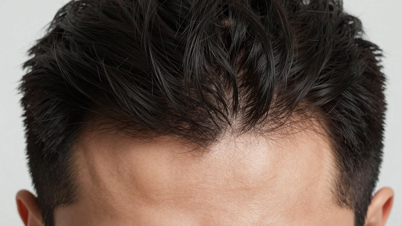 Man with natural-looking hair transplant results.