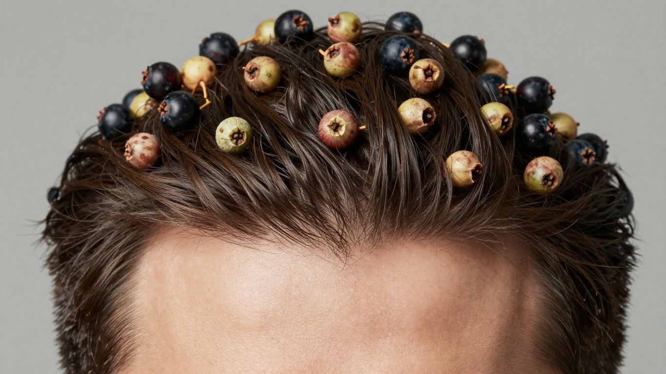 Man with healthy hair and saw palmetto berries.