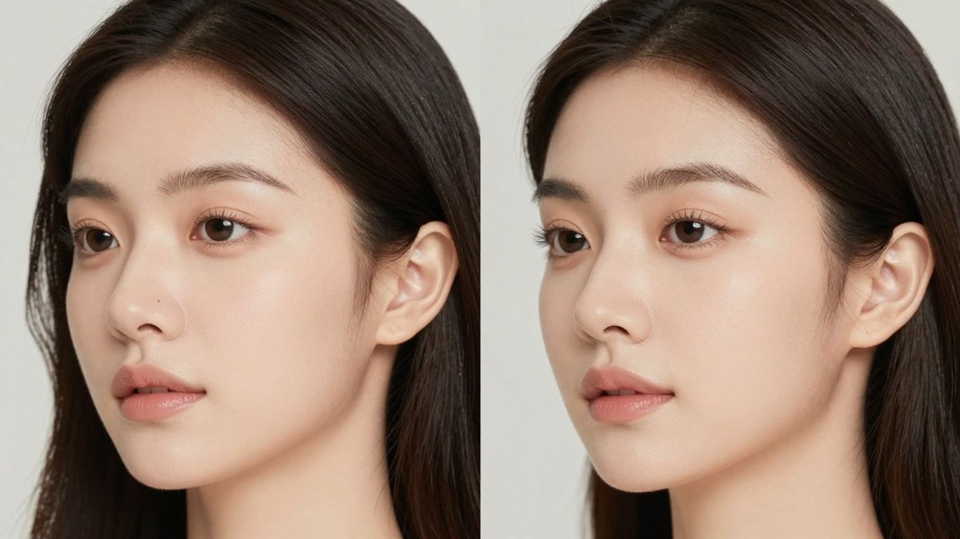 Woman with a smooth, lifted facial profile.