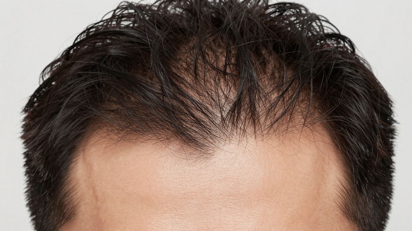 Man's hairline after hair transplant procedure.