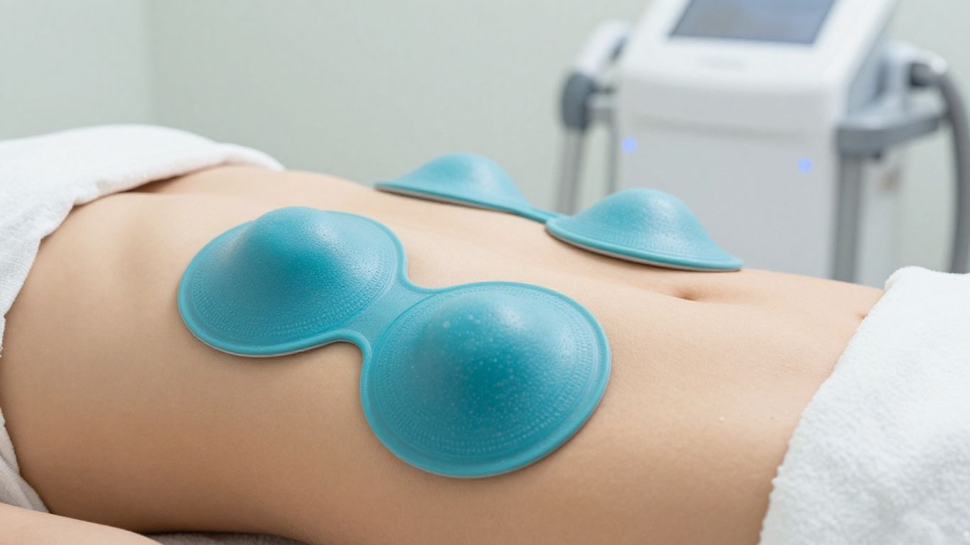CoolSculpting applicators on abdomen in Tijuana clinic.
